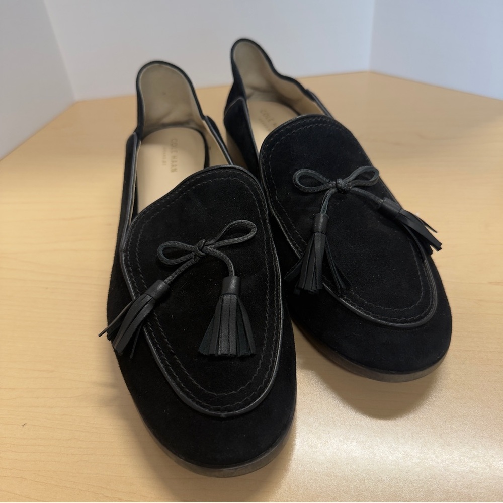 Cole Haan Pinch Soft Tassel Black Suede Loafers Size 10